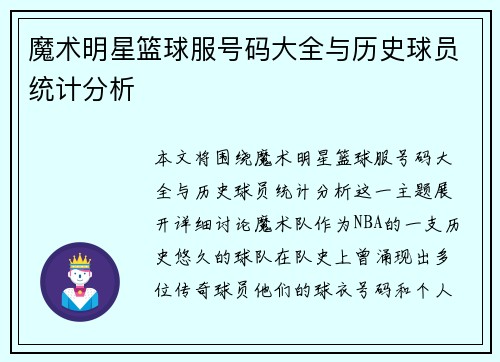 魔术明星篮球服号码大全与历史球员统计分析